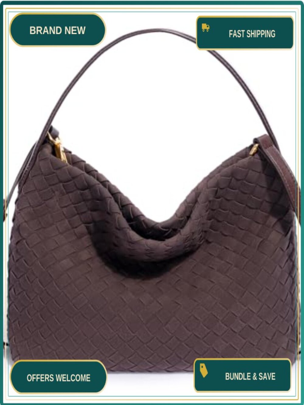 Woven Tote Bag Women PU Leather Top Handle Hobo Shoulder Handbag Purse